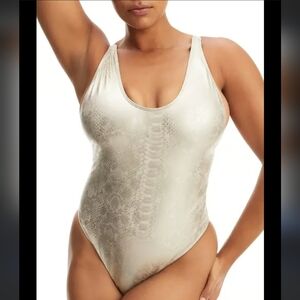 Good American 3X Metallic Snake One Piece NWT